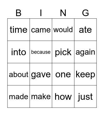 Sight words 101-120 Bingo Card
