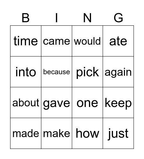 Sight words 101-120 Bingo Card