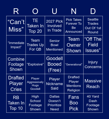 2026 NFL DRAFT FIRST ROUND BINGO! Bingo Card