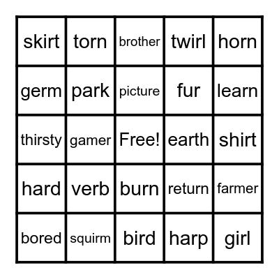 1st Grade Bingo Card