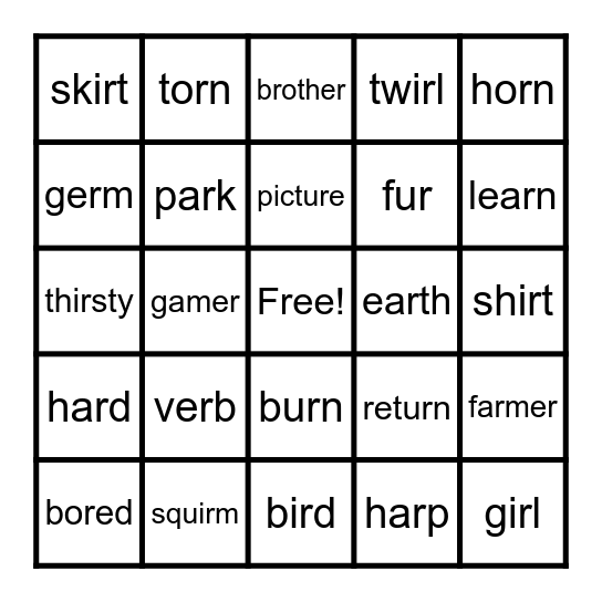 1st Grade Bingo Card