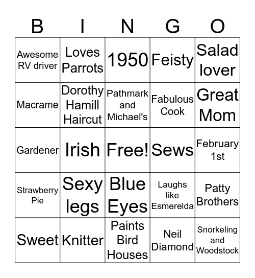 Mom's Birthday Bingo Card