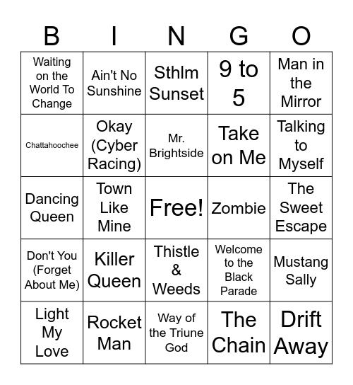 Staff's Playlist Bingo Card