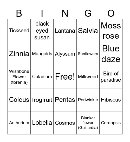 Best Flowers for Florida Bingo Card