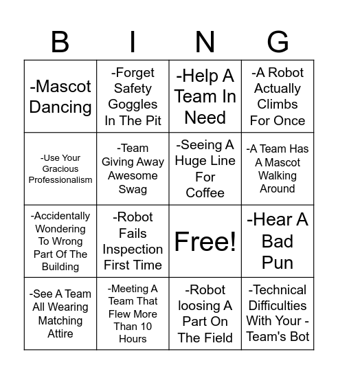 Panic In Houston Bingo Card