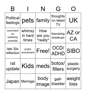 Carrie Q&A Bingo Card