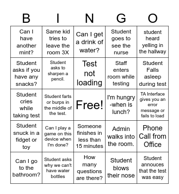 State Testing BINGO Card