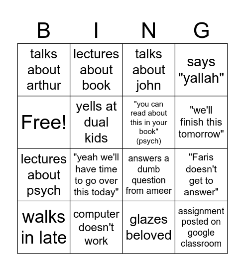 Hof ap lit/psych bingo card Bingo Card