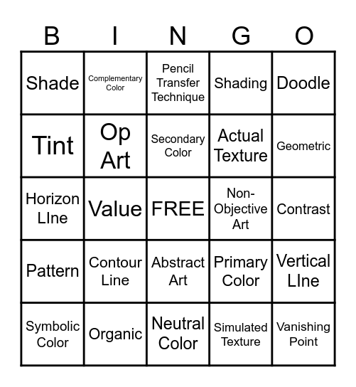 Art Bingo Card