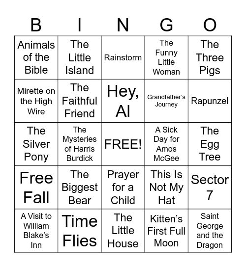 Caldecott Award Winning Books Bingo Card
