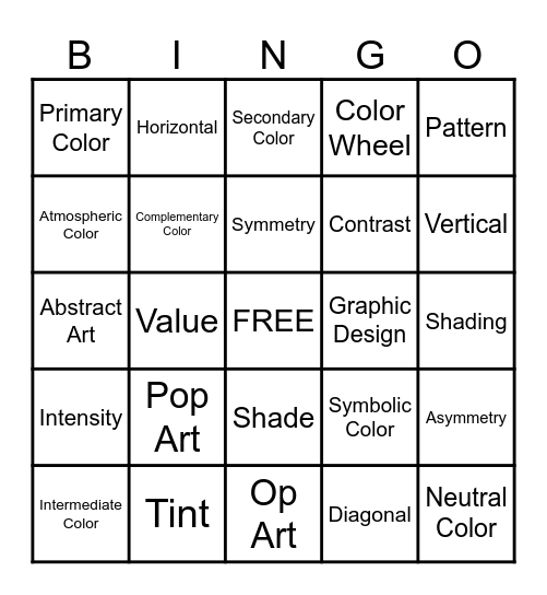 Intermediate Art Bingo Card