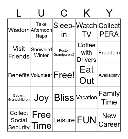 MARY HALL'S RETIREMENT Bingo Card