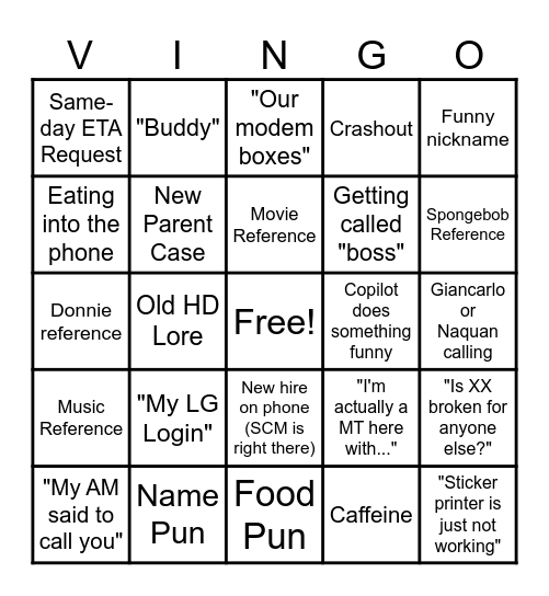 Helpdesk Bingo Card