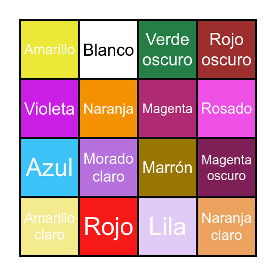 Bingo de colores Bingo Card