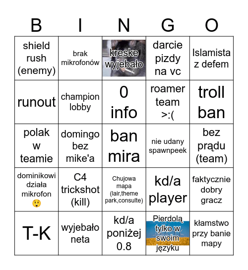 Siege Bingo Card