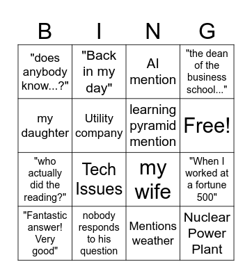 BUS2080 Bingo Card