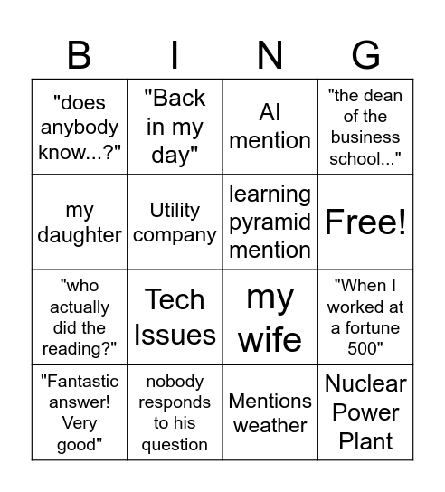 BUS2080 Bingo Card