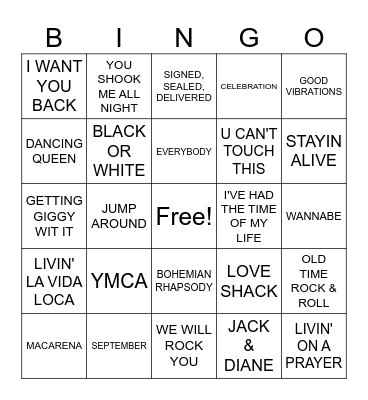 BOOM BOX 70'S, 80'S & 90'S Bingo Card