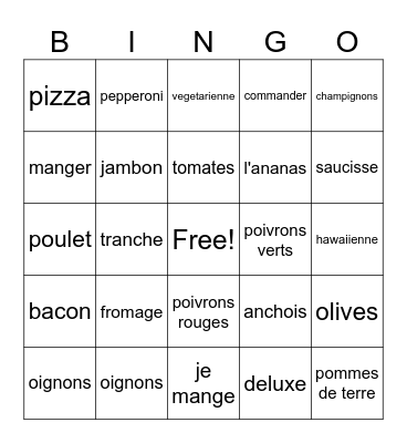 La Pizza Bingo Card