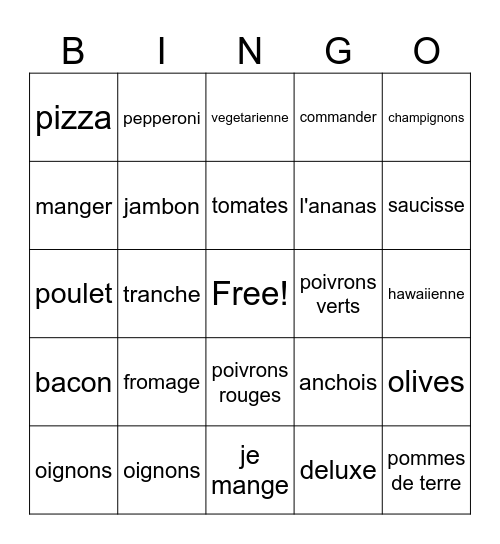 La Pizza Bingo Card