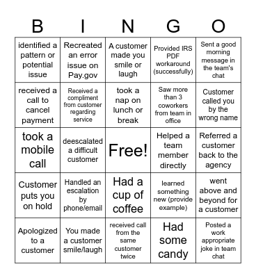 A day in Customer Support Bingo Card