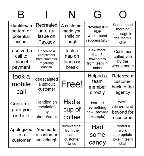 A day in Customer Support Bingo Card