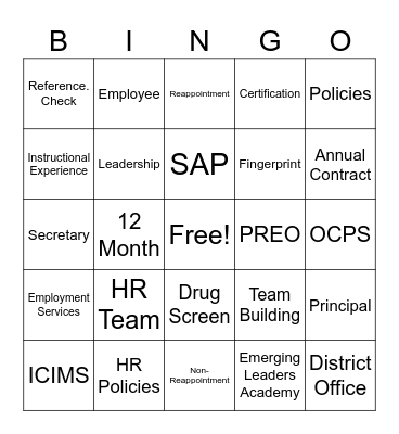 Human Resources Bingo Card