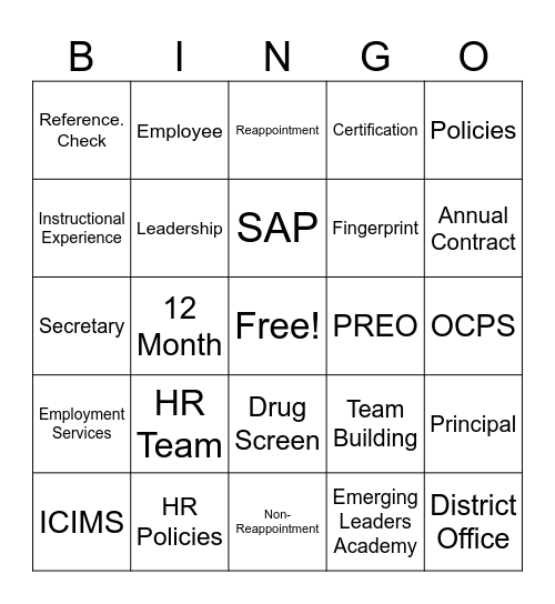 Human Resources Bingo Card