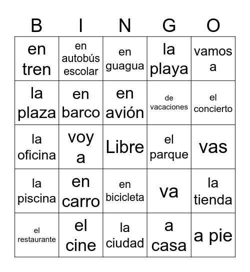 Ir A y Lugares Bingo Card