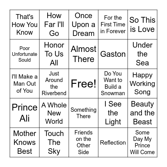 Princess Party Bingo Card