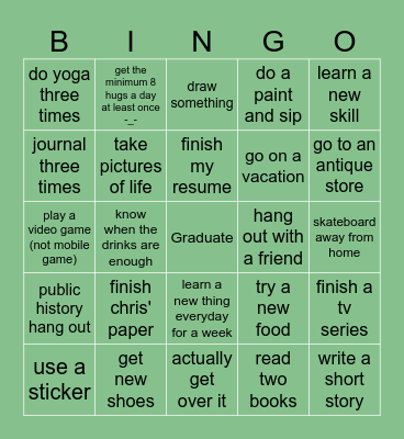 Goal of Goals Bingo Card