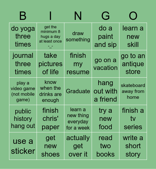 Goal of Goals Bingo Card
