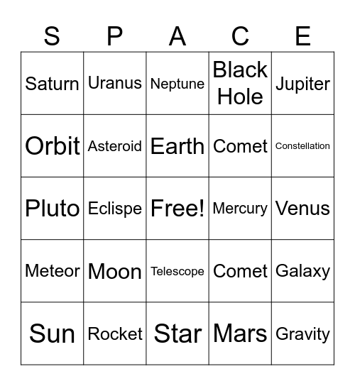Space Bingo Card