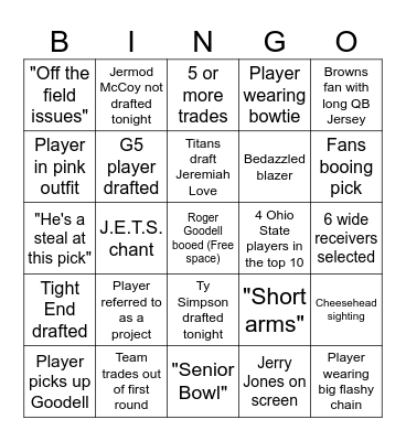NFL DRAFT Bingo Card