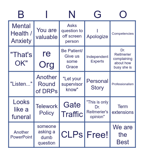 Town Talk with Dr. Reitmeier Bingo Card