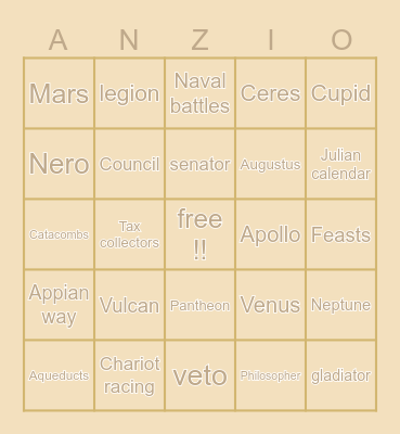 Ancient Rome bingo! Bingo Card
