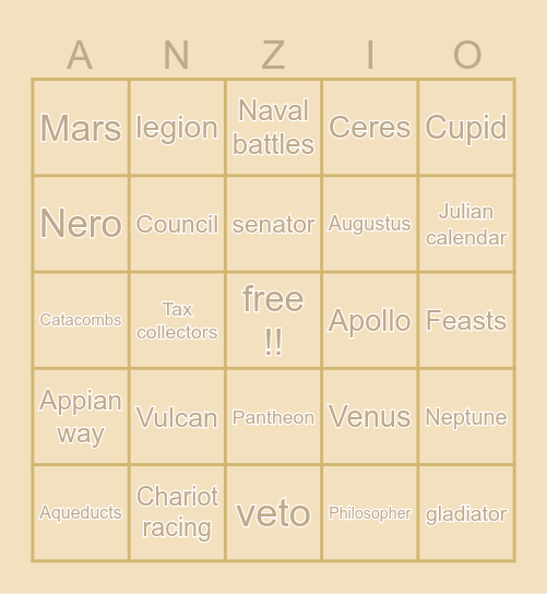 Ancient Rome bingo! Bingo Card