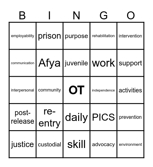 OT in Correctional/Carceral Settings Bingo Card