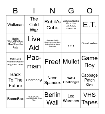 80's Bingo Card