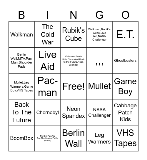 80's Bingo Card