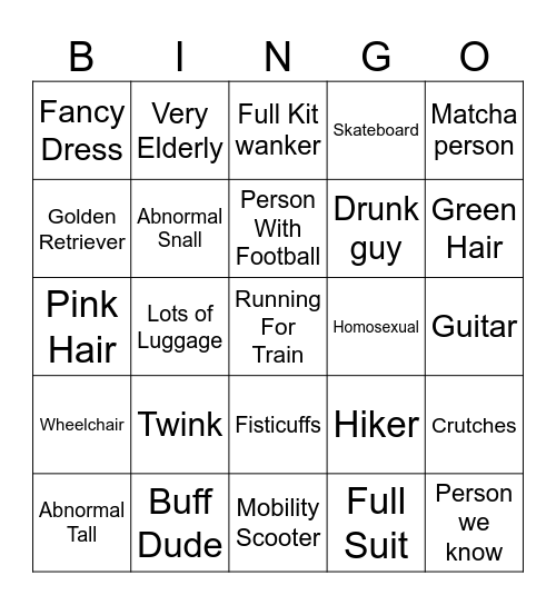 People watching. Bingo Card