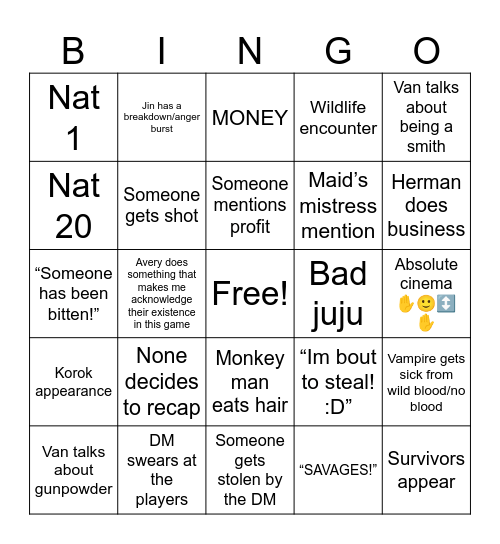Lands of Origin Bingo Card