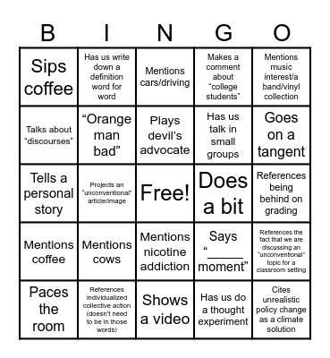 Matty Greggy Last Day Bingo Card