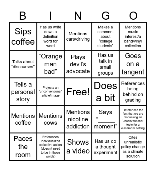 Matty Greggy Last Day Bingo Card