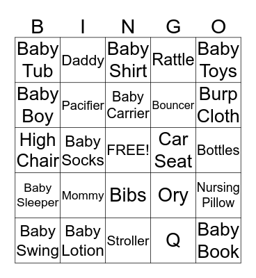 Stef's Baby Shower Bingo Card