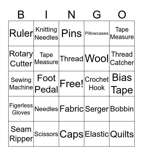 Sewcial Bingo Card