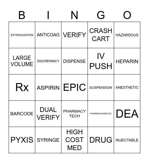 Rx Match Up Bingo Card
