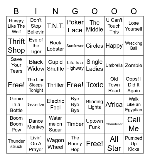 Music Bingo Card
