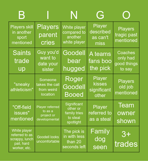 LB3s NFL Draft Bingo 2026 Bingo Card