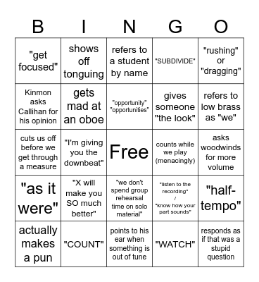 Dr. Callihan Bingo Card